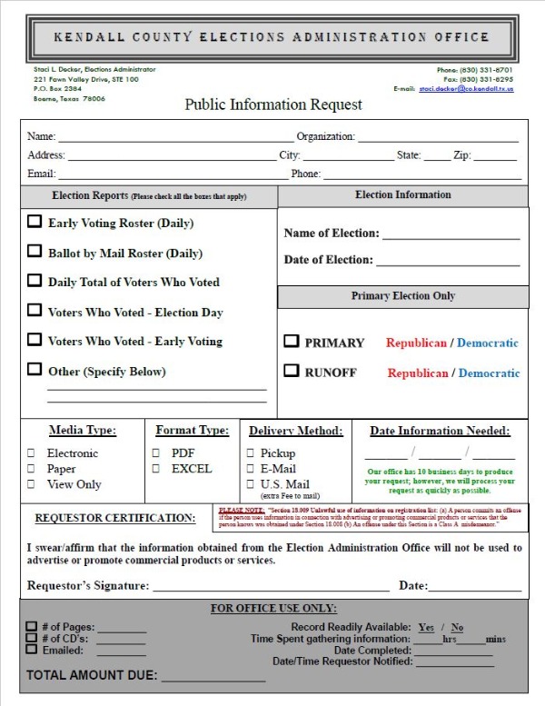 Election Specific Request Form